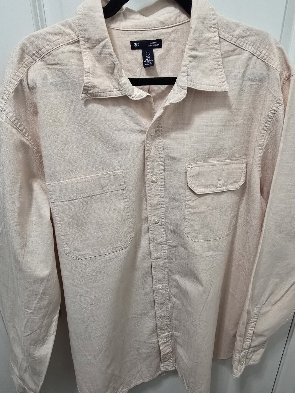 GAP Mens XXL Pale Light Blush Pink Cotton Long Sleeve Button Down Shirt
